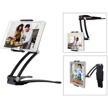 Support de Tablette en Aluminium - Support de Tablette pour Bureau et Cuisine, Bras Ajustable, Support pour Téléphone Cellulaire et ipad, Convient aux Tablettes et Téléphone de 4 Pouces - 12,9 Pouces - Support de Bureau pour iPad/Samsung/tablette/téléphone Intelligent - Noir