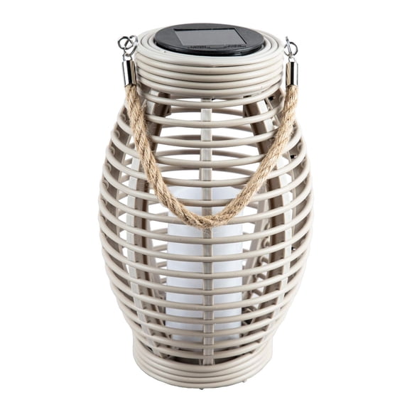 Taupe Solar Lantern with Jute Handle