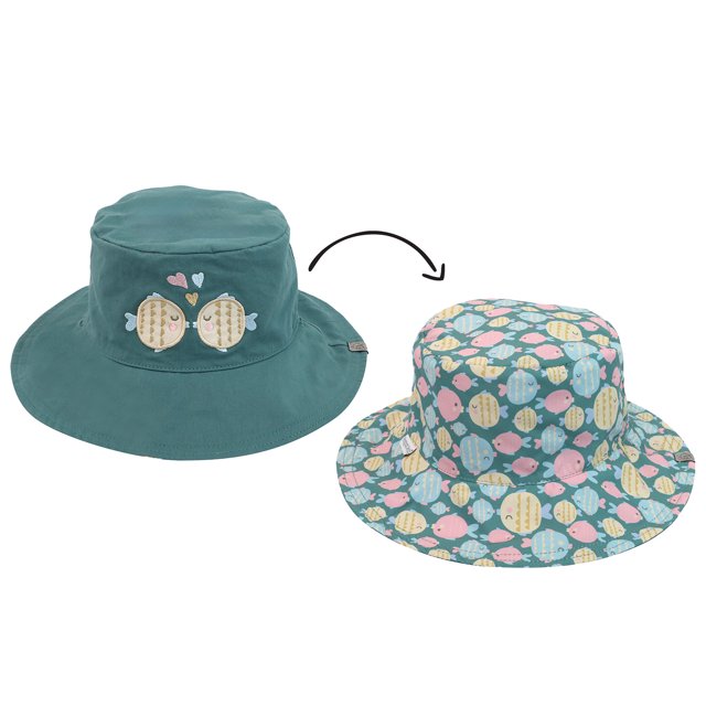FlapJackKids - Chapeau de Soleil Réversible Mixte pour Enfants - Poisson à Embrasser - L (4-6a+)