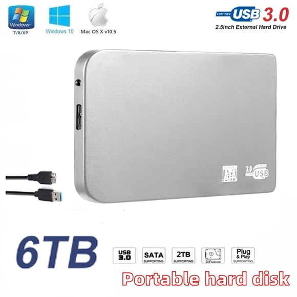 External USB Hard Drive 6TB Portable Memory Storage Disk Mobile Storage and Backup Hard Disk Memory Expansion Device USB 3.0 for PC, Mac, Laptop, Chromebook