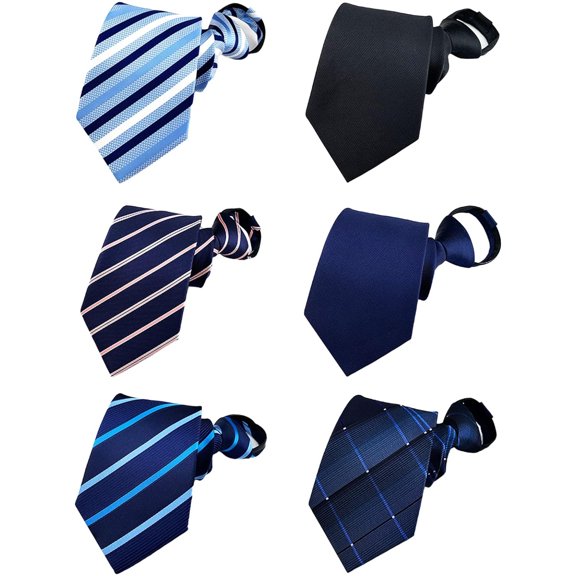 QCWQMYL Cravates à Glissière pour Hommes 6 Pcs Pré-Nouées Mariage Formel Cravate Rayée Ensemble de Cravates Polyester Réunion
