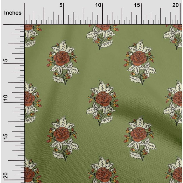 oneOone Cotton Silk Fabric Leaves & Floral Block Print Sewing Fabric BTY 42 Inch Wide