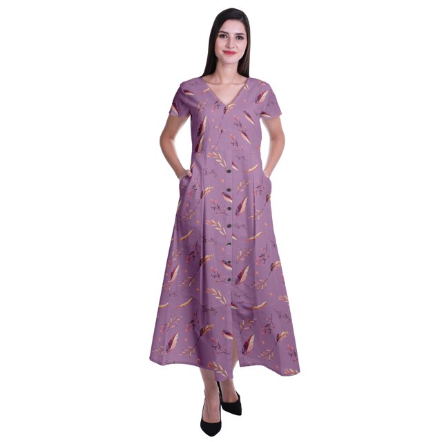 Moomaya Robe Longue Maxi pour Femmes à Manches Courtes, Robe Formelle/décontractée avec Poches P-TTG