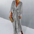 thumbnail image 3 of Neinkie Robe d'Automne pour Femme à Col en V Profond, Manches Chauve-Souris, Laçage, Ourlet Fluide, Paillettes, Élégante, Cardigan de Vacances, Longue Robe, Vêtements pour Femme, 3 of 7