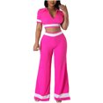 thumbnail image 1 of Hauts à Manches Courtes pour Femmes Mode Été Col Rond Couleur Unie Décontracté Ensemble Haut à Manches Courtes + Pantalon Léger Pantalons d'Été Femmes Hauts à Manches Courtes pour Femmes, 1 of 8