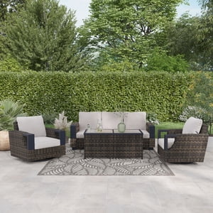 Better Homes & Gardens Rockport 4-Piece Steel Outdoor Conversation Set with Cushions and Patio Covers, Brown