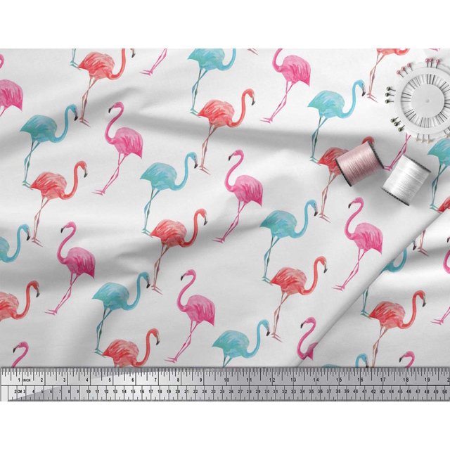 Soimoi Polyester Crepe Fabric Flamingo Bird Print Fabric by The Yard 42 Inch Wide