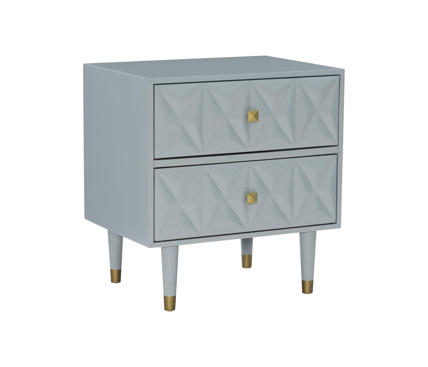 Geometric Two Drawer Nightstand, Grey