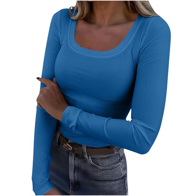 WRKEKC Blouse à Manches Longues pour Femmes, Couleur Unie, T-Shirt Décontracté à Col Rond pour Femmes, Tenue Quotidienne et de Bureau au Style Classique et Port Confortable
