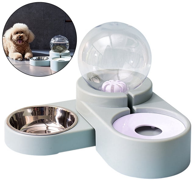 Cat Feeder Automatic Plastic Cat Waterer Food Feeder with Stainless Steel Bowl