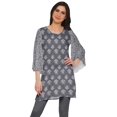 thumbnail image 1 of Moomaya Printed Indian Short Kurti Dress Poly Crepe Tunic Round Neck Mini Dress, 1 of 5