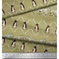 thumbnail image 3 of Soimoi Green Modal Satin Fabric Penguin & Stripe Animal Print Sewing Fabric BTY 42 Inch Wide, 3 of 3