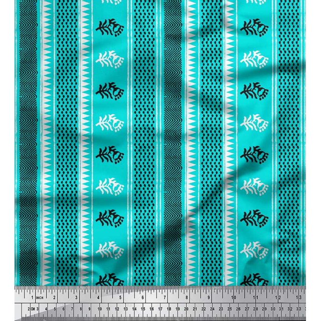 Soimoi Cotton Voile Fabric Geometric & Striped Floral Block Decor Fabric Printed Yard 56 Inch Wide