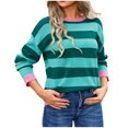 thumbnail image 1 of Chandail pour Femmes Col Rond Manches Longues Chandail Rayé Tricoté à Blocs de Couleur Hauts à Manches Longues T-Shirts S-166 Vert TG, 1 of 7