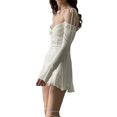 thumbnail image 4 of Women Mesh Mini Dress Vintage Printed Long Sleeve Off Shoulder Backless Ruched Bust Summer Beach Streetwear, 4 of 5