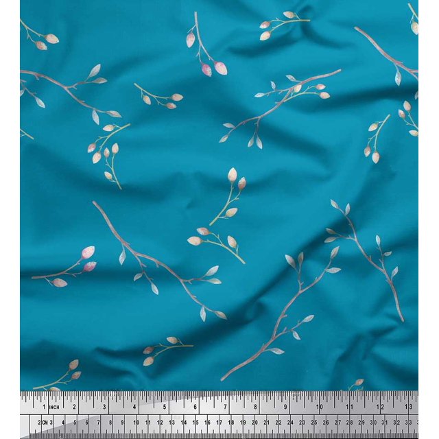 Soimoi Rayon Fabric Leaves & Buds Flower Print Fabric by Yard 42 Inch Wide
