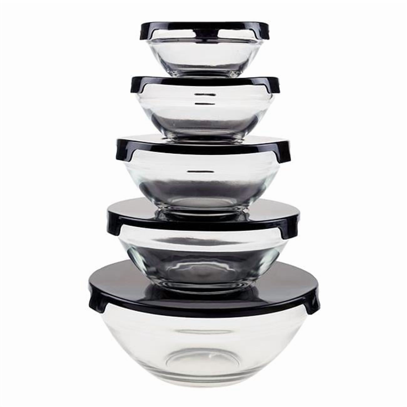Glass Food Storage Containers with Snap Lids, Black - 10 Piece (Color May Vary)