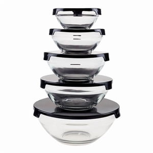 Glass Food Storage Containers with Snap Lids, Black - 10 Piece (Color May Vary)
