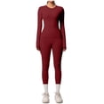 thumbnail image 1 of WRKEKC 2 Piece Sets for Women Solid Color Long Sleeve Round Neck Fitted Yoga Set with Stretchy Pants for Workout and Exercise, 1 of 4