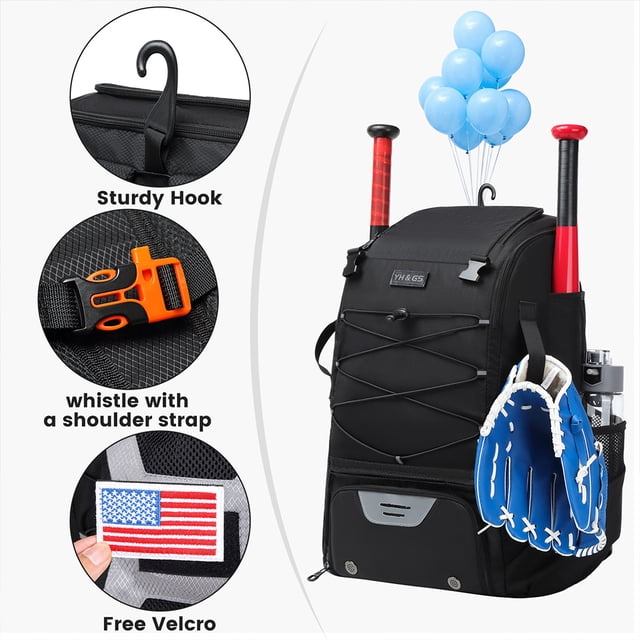 maskred Sac à Dos de Baseball et Sacs de Baseball Durables Imperméables Ultralégers Résistants à l'Usure Noir