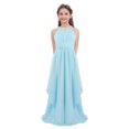 thumbnail image 1 of Miaeowve Robe de Fête Maxi en Chiffon à Paillettes pour Filles, Col Haut, Froncée, Robe de Bal de Mariage Bleu Clair 4, 1 of 7