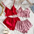 thumbnail image 2 of Birdeem Ensemble de Pyjama 2 Pcs pour Femmes Bretelles Solides Dentelle Shorts, 2 of 4
