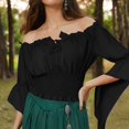 thumbnail image 4 of bbymog Womens Renaissance Peasant Blouse Off Shoulder Trumpet Sleeve Tops Black S, 4 of 7