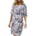 thumbnail image 1 of RKSTN Robe d'Été Décontractée pour Femmes Col Rond Manches Mi-Longues Robe de Plage Imprimé Floral Tunique à Volants, 1 of 8