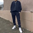 thumbnail image 2 of Kcodviy Male Casual Solid Two Suite Pants for Men Piece Suit O Neck Tuxedo 40R off Shoulder Sleeve Sweatshirt Suits for Men Drawstring Pocket Pants Set, 2 of 5