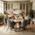 thumbnail image 4 of Homy Casa Upholstered Dining Chairs Set of 2, Grey Fabric Accent Kitchen Chairs with Curved Back and Walnut-Look Metal Legs, 4 of 10
