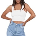 thumbnail image 1 of AherBiu Hauts Courts pour Femmes Col Carré Sans Manches Couleur Unie Extensible Coupe Ajustée Confortables Débardeurs de Sortie, 1 of 6