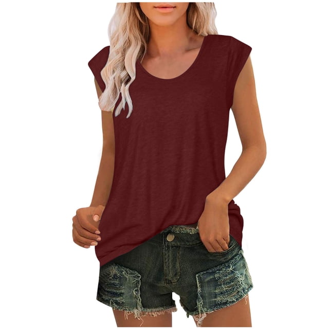 Timegard Débardeurs pour Femmes Col Rond Manches Courtes Confortables Été Décontracté Amples Chemises Hauts Blouse T-Shirt Basique