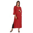 thumbnail image 1 of Moomaya Solid Rayon Kurta For Women bell Sleeve Drawstring Neck Long Ethnic Kurti, 1 of 7