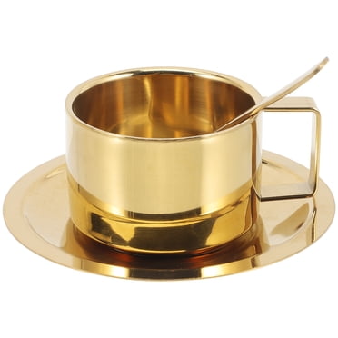 1 set of Coffee Mug Stainless Steel Coffee Mug Cup Spoon Saucer Office Cup
