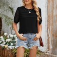 thumbnail image 2 of Yanlir Women's Fashion Spring Summer Solid Color Round Neck Short Sleeve Lace Patchwork Loose T-Shirt Summer Tops(Black,2XL), 2 of 7