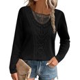 thumbnail image 3 of Hauts pour Sortir pour Femmes Liquidation Femmes Tuniques en Tricot Printemps Chandails à Manches Longues Chemisier en Dentelle Crochet Col Rond Tenue Décontractée Mode 2025 Chemisier à Manches Longues pour Femmes Nouveau Noir G, 3 of 7