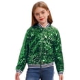 thumbnail image 2 of Aislor Girls Sparkle Sequin Bomber Jacket Glitter Jackets Long Sleeve Coat with Stripe Ribbed Cuffs Green 6, 2 of 6