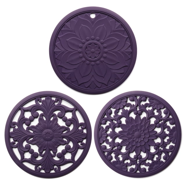 Kitchen Set Pots and Pans Non-Slip Carved Potholders Kitchen Heat Protection Pad for Countertop Set of 3