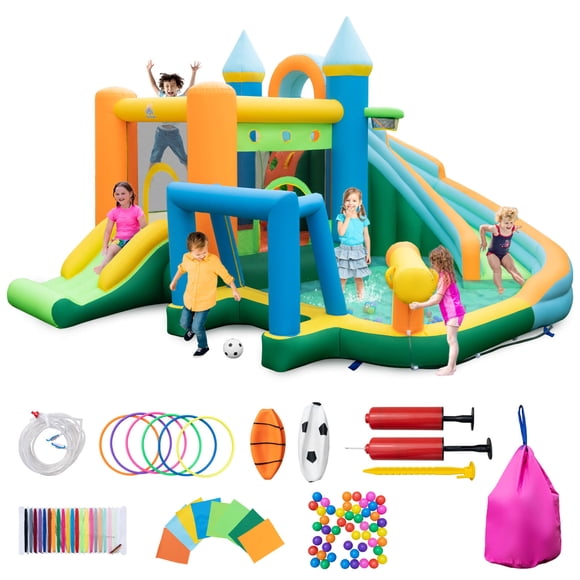 Costway Inflatable Water Slide Kids Blow up Pool Park Climbing Wall without Blower
