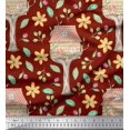 thumbnail image 1 of Soimoi Red Velvet Fabric Treehouse & Freesia Floral Print Print Fabric by the Yard 60 Inch Wide, 1 of 5