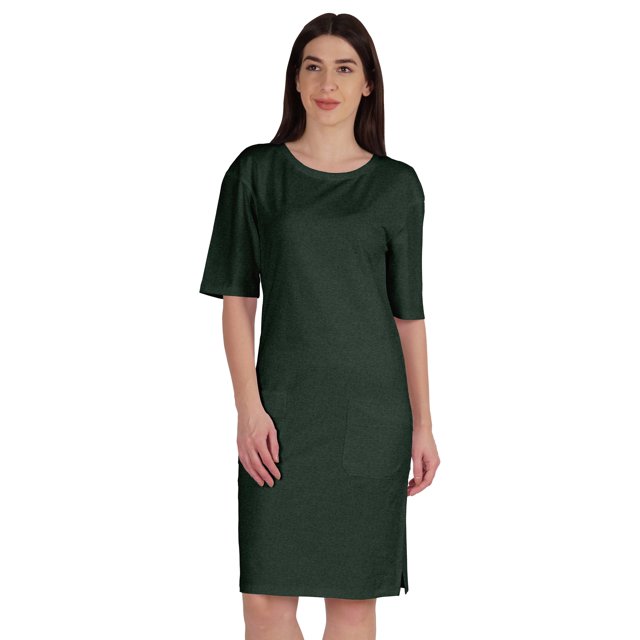 Inkmeso Robe T-Shirt pour Femmes à Manches au Coude, Coupe Régulière, avec Poches avant