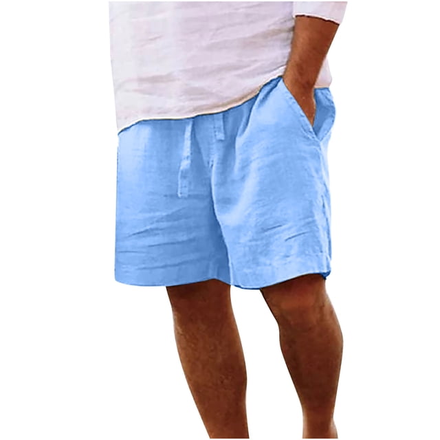 Cameland Cotton Linen Shorts for Men Casual Solid Color Drawstring Elastic Waist Summer Beach Shorts with Pockets