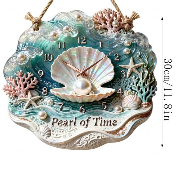 Jotiva Horloge Murale en Bois à Thème Plage Silencieuse Sans Tic-Tac à Piles Nautique Suspendue Décor avec Corde pour Maison Salon