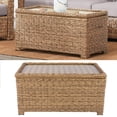 thumbnail image 1 of Krikacy Patio Coffee Table Outdoor All-Weather Rectangle Tempered Glass Top Table with Storage,for Living Room Backyard Garden,Light Brown, 1 of 7
