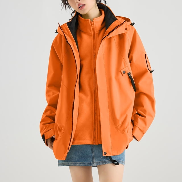 Women's Fashion Solid Color Long Sleeve Waterproof Rain Jacket with Zipper Pockets, Windbreaker Coat for Outdoor Use, Hooded Design for All-Weather Protection