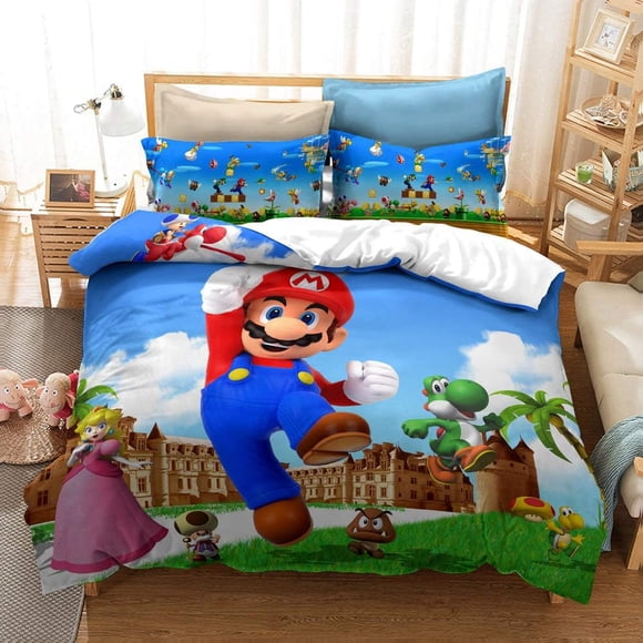 SURJDE 3D Super Mario Duvet Cover Set Kids Teen Adult Bedding Set 100% Microfiber Bed Set 3 Piece 1 Duvet Cover+2 Pillow Shams Twin Full Queen King Size, No Comforter