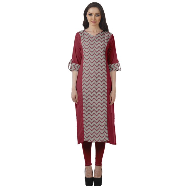 Moomaya Tunique Droite en Coton pour Femmes, Kurta Imprimée Prête à Porter, Col en V, Tenue d'Été