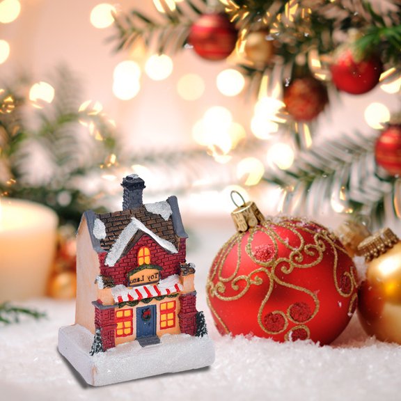 Décor Lumineux de Noël en Résine, Ornement de Table Miniature Lumineux pour Maison, Scène de Village Festive avec Veilleuse
