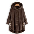thumbnail image 2 of Qertyioot Women Plus Size Button Plush Tops Hooded Loose Cardigan Wool Coat Winter Jacket, 2 of 5