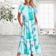 thumbnail image 1 of Robes pour Femmes 2024 Été Surdimensionnée Décontractée à Manches Courtes Col Rond Robe Décontractée Fluide à Étages Maxi Robe de Plage avec Poches Robe à Imprimé Plume Rabais de 50 % Liquidation!, 1 of 6